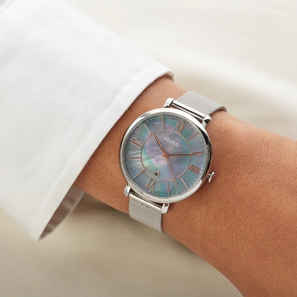 New Fossil Watch Jacqueline Silver Stainless Chain Band Iridescent - Picture 5 of 6